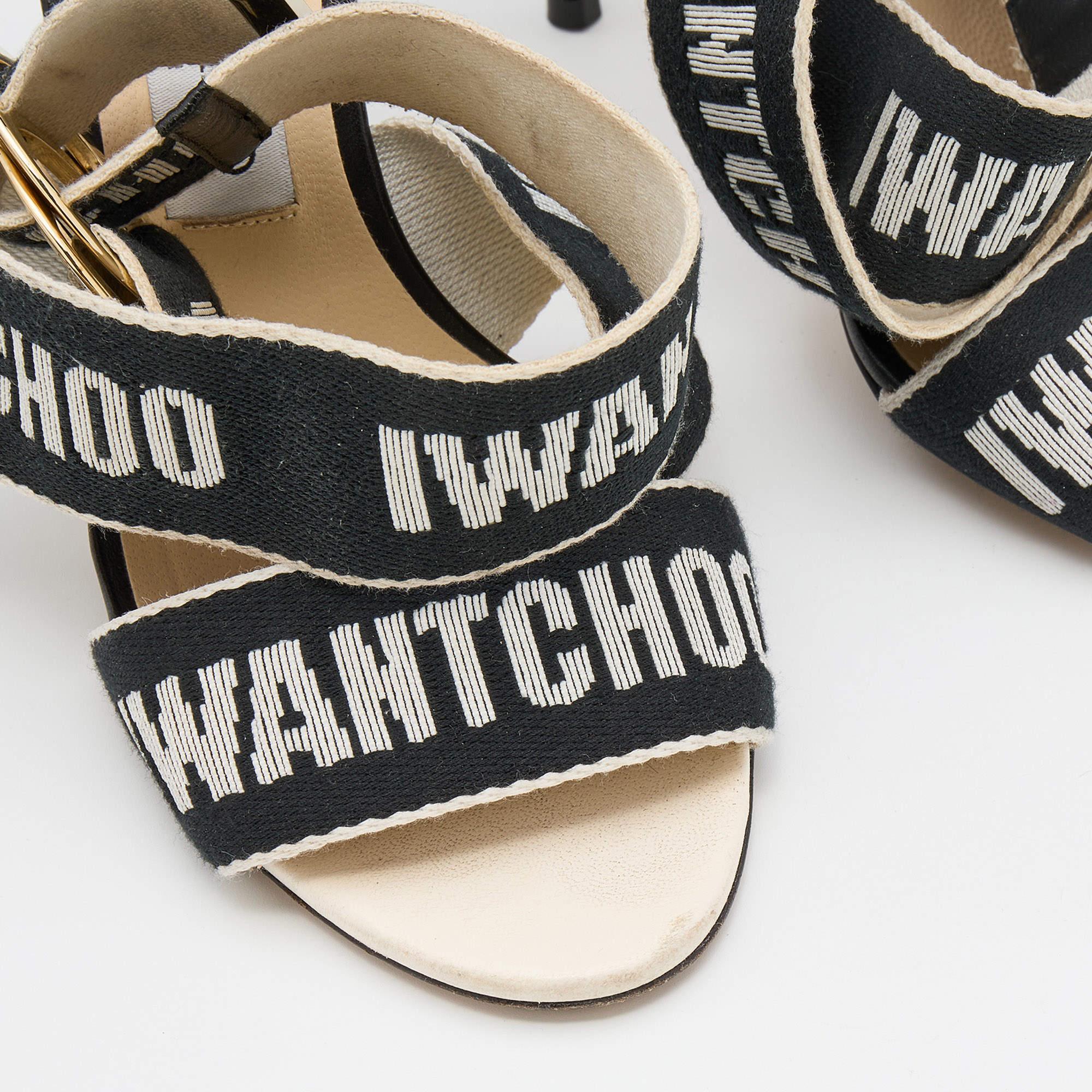 Jimmy Choo White/Black Web Bailey Logo Ankle Strap Sandals Size 38 2