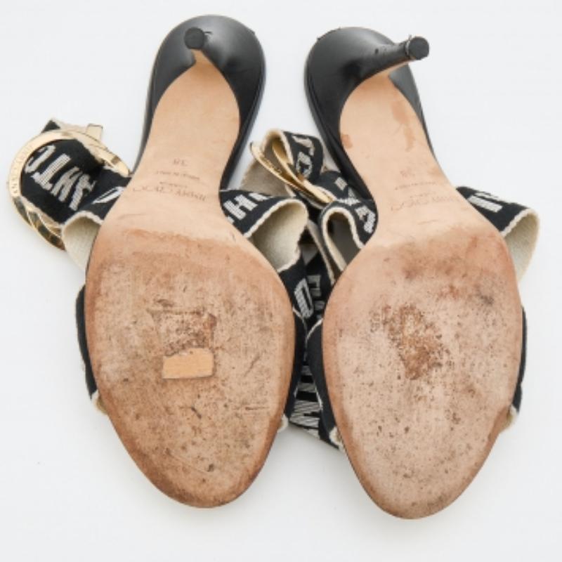 Jimmy Choo White/Black Web Bailey Logo Ankle Strap Sandals Size 38 For Sale 2