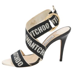 Jimmy Choo White/Black Web Bailey Logo Ankle Strap Sandals Size 38