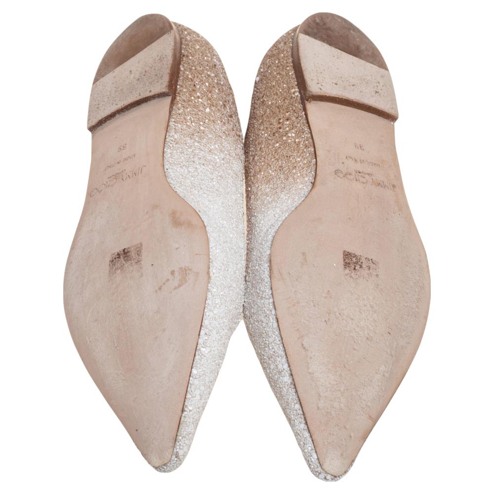 Women's Jimmy Choo White/Brown Ombre Glitter Romy Pointed Toe Ballet Flats Size 39