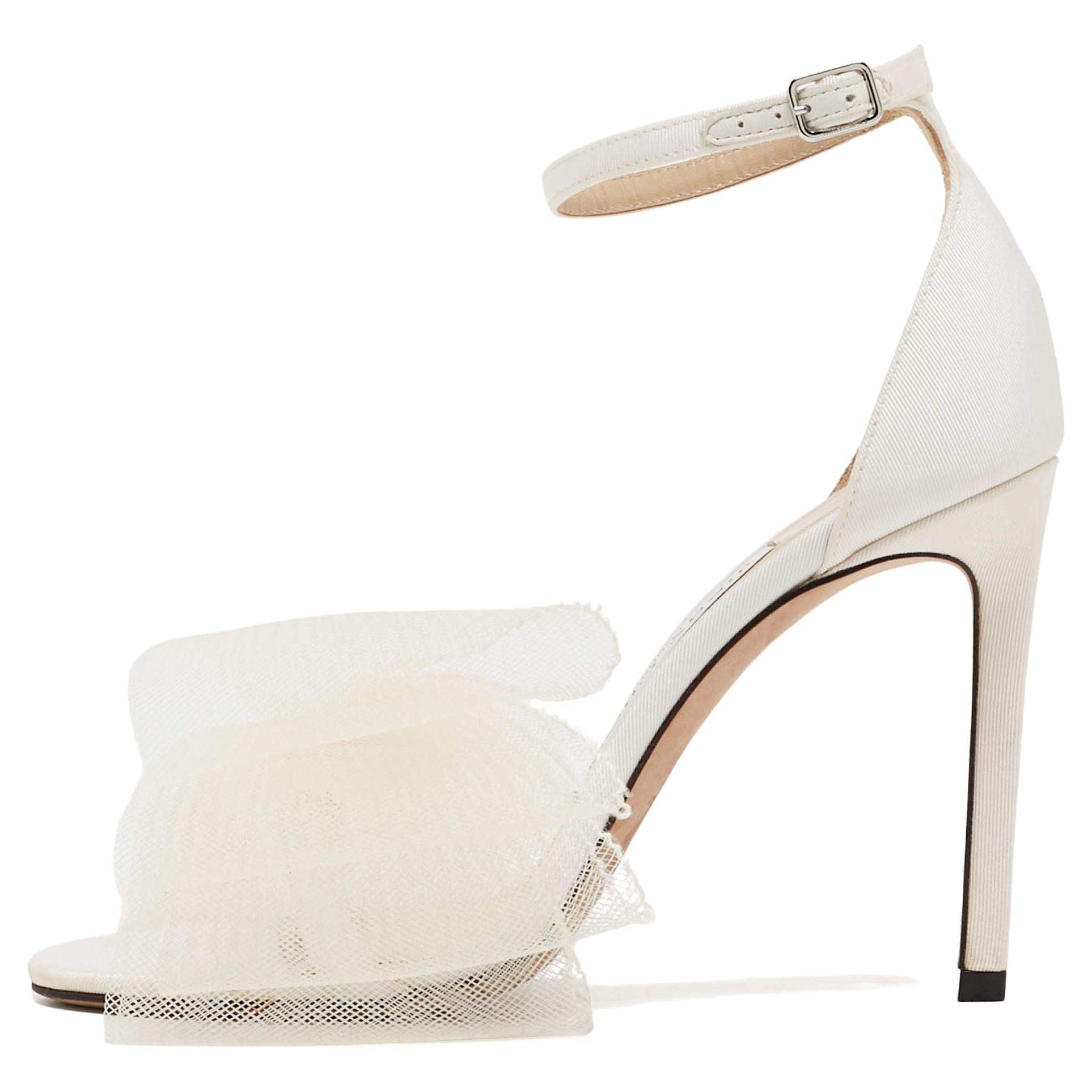 Jimmy Choo White Canvas Aveline Ankle Strap Sandals Size 35 For Sale