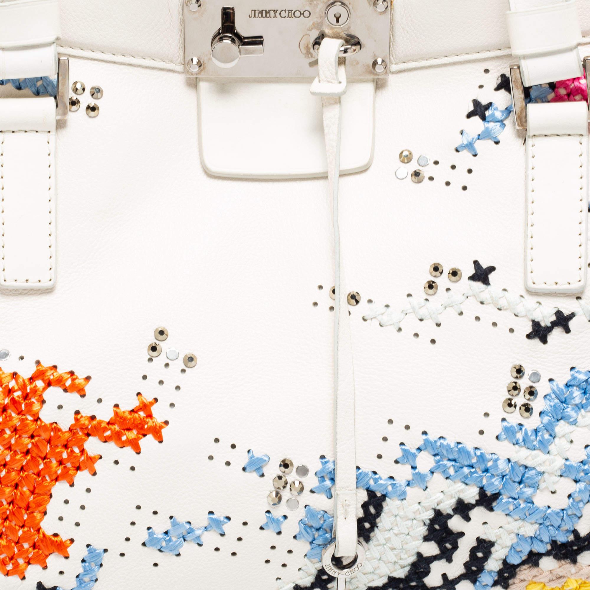 Jimmy Choo Weiße Cross Stitched/Embellished Leder-Tasche im Angebot 7