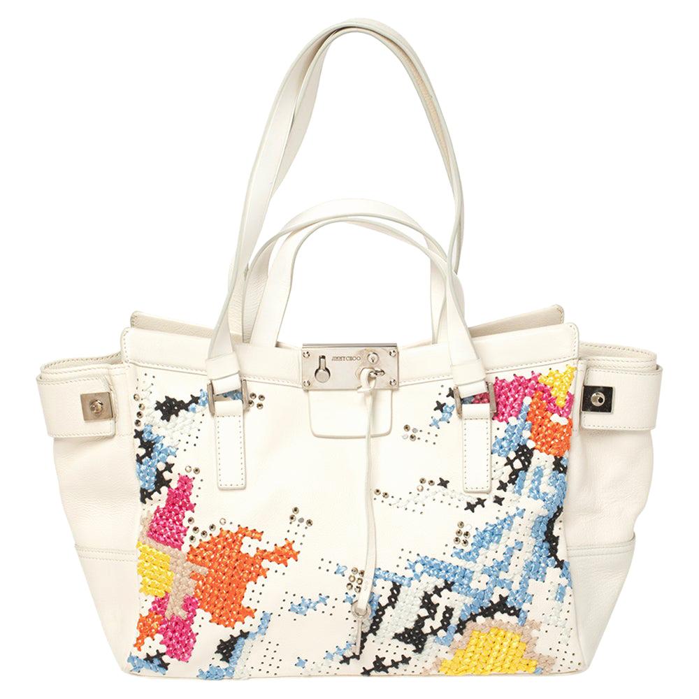 JIMMY CHOO MINI N/S TOTE leather Crystal Star Studs 2WAY Shoulder Tote Bag black