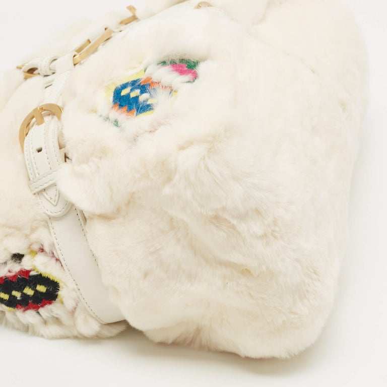Jimmy Choo White Embroidered Rabbit Fur and Leather Tulita Hobo For ...