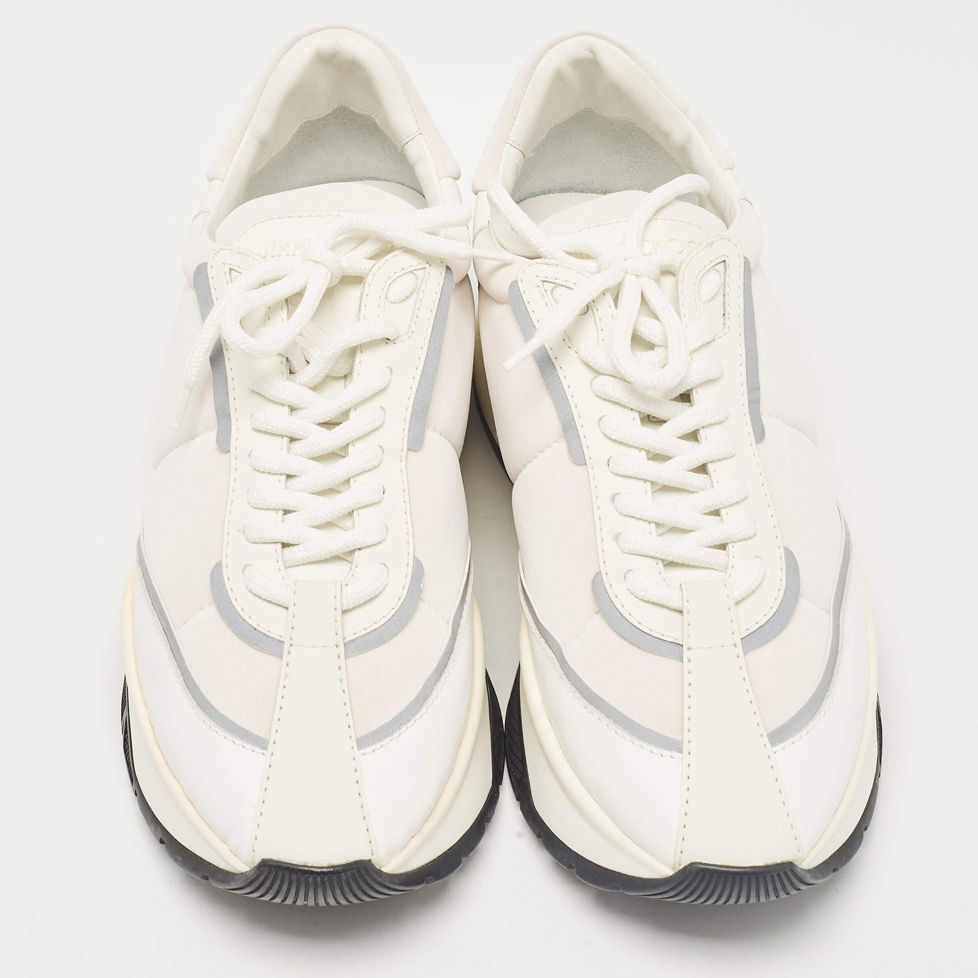 Blanc Jimmy Choo baskets Raine à lacets en cuir et tissu blanc taille 41,5