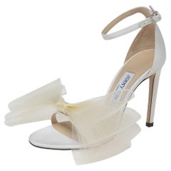 Jimmy Choo White Fabric Aveline Bow Ankle-Strap Sandals Size 35