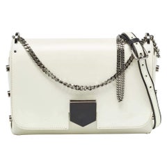 Jimmy Choo White Glazed Leather Lockett City Shoulder Bag