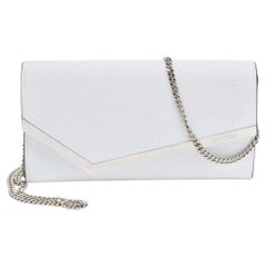 Jimmy Choo White Glitter Emmie Chain Clutch