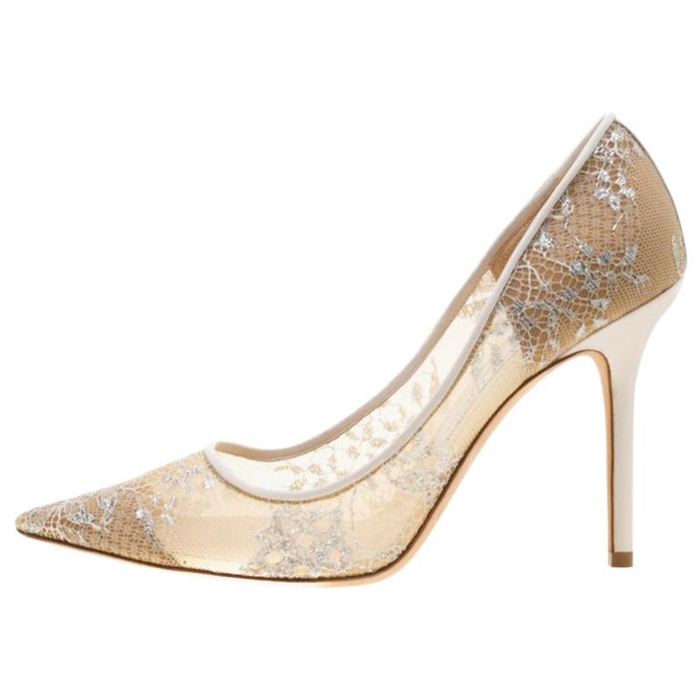 Jimmy Choo White Lace Abel Pointed Toe Pumps Size 38.5 For Sale at 1stDibs