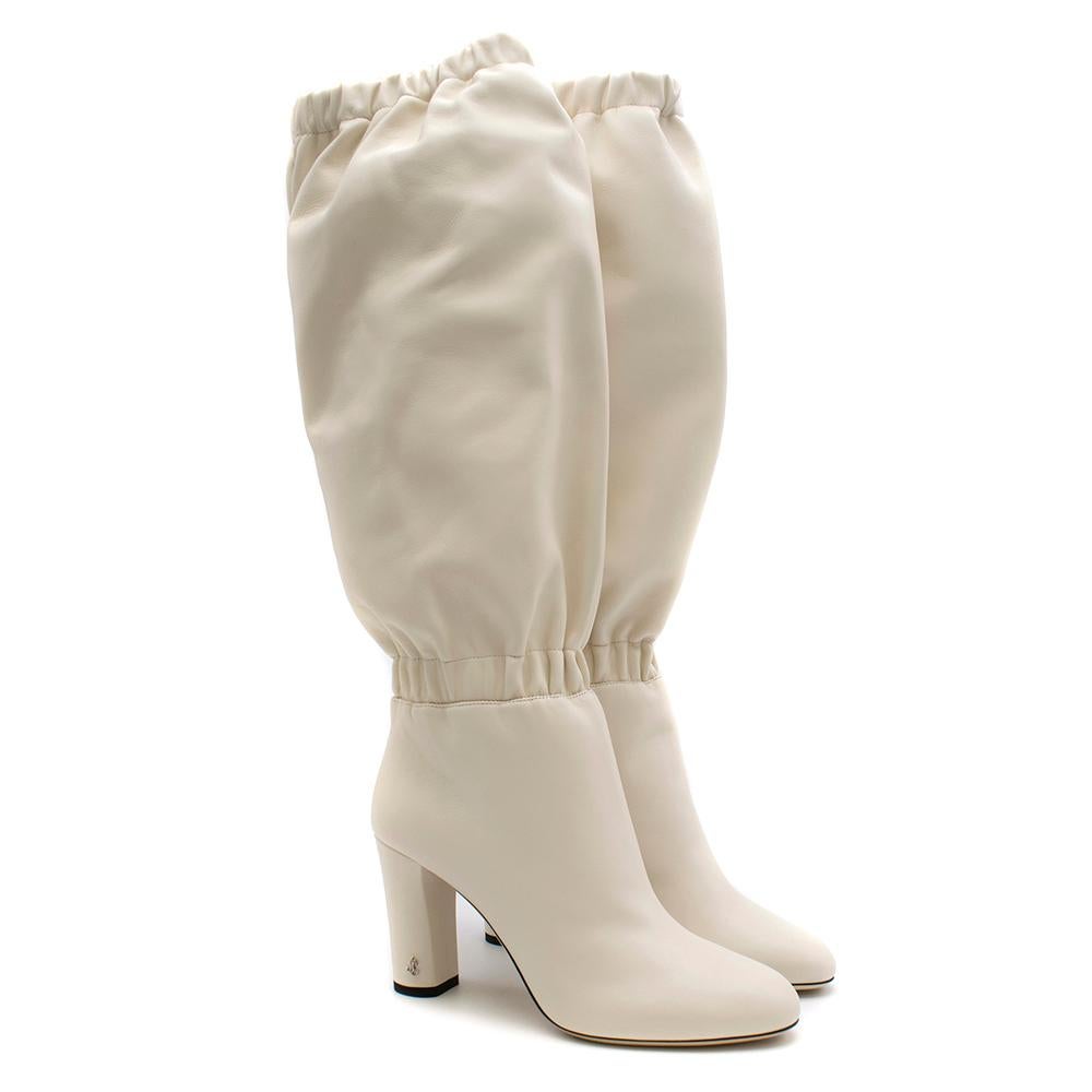 Jimmy Choo White Latte Maxyn 85 Knee-High boots 39.5 In Excellent Condition For Sale In London, GB