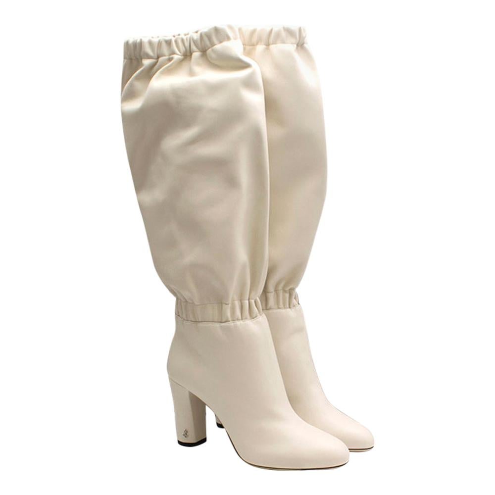 Jimmy Choo White Latte Maxyn 85 Knee-High boots 39.5 For Sale