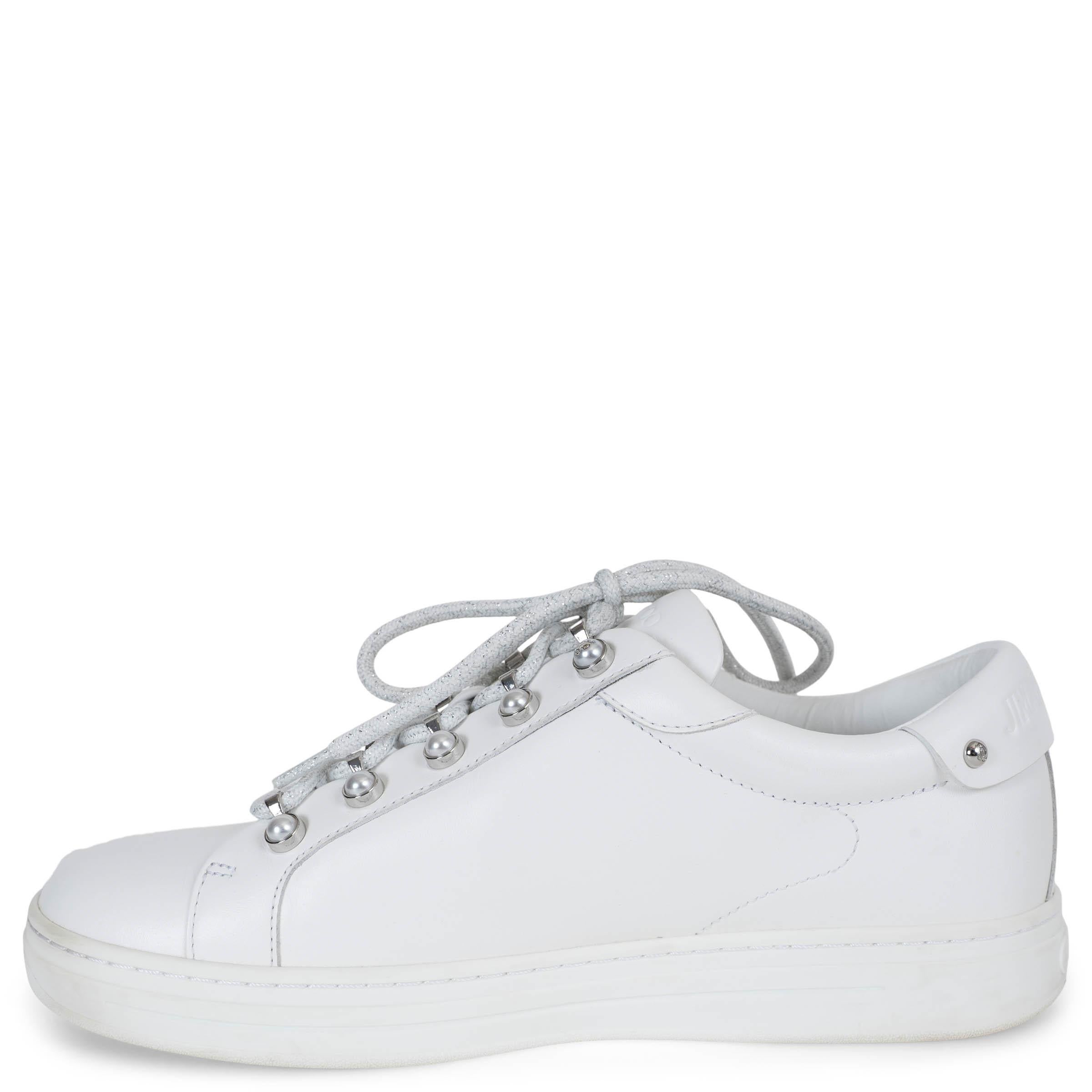 JIMMY CHOO Weiß Leder 2023 ANTIBES PEARL Sneakers Schuhe 39 fit 38.5 (Grau) im Angebot