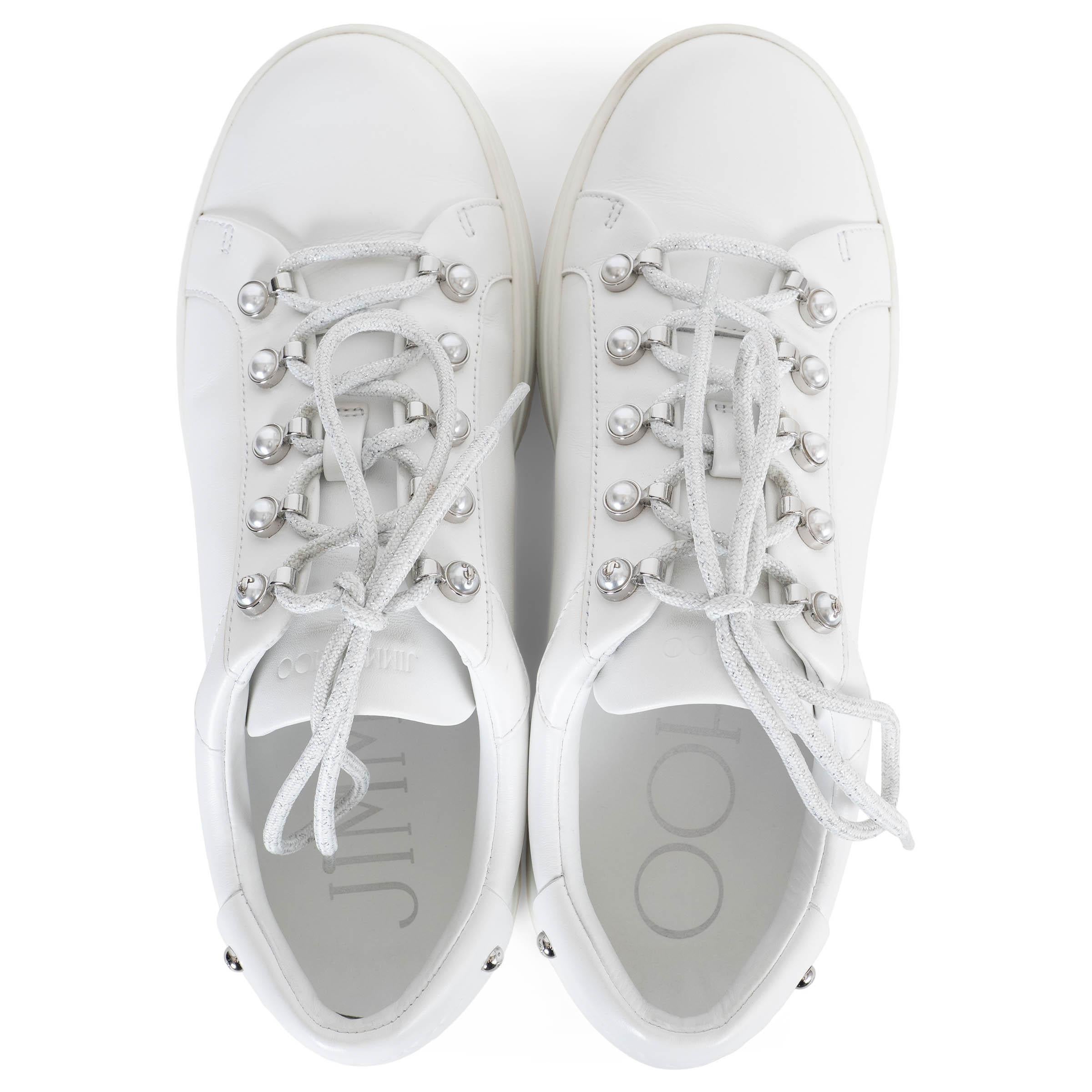 JIMMY CHOO Weiß Leder 2023 ANTIBES PEARL Sneakers Schuhe 39 fit 38.5 im Angebot 1