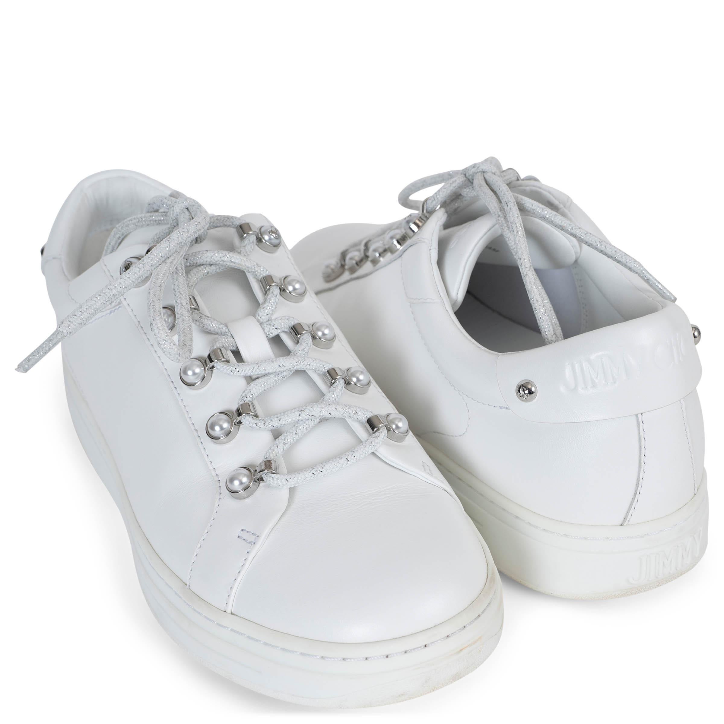 JIMMY CHOO Weiß Leder 2023 ANTIBES PEARL Sneakers Schuhe 39 fit 38.5 im Angebot 2