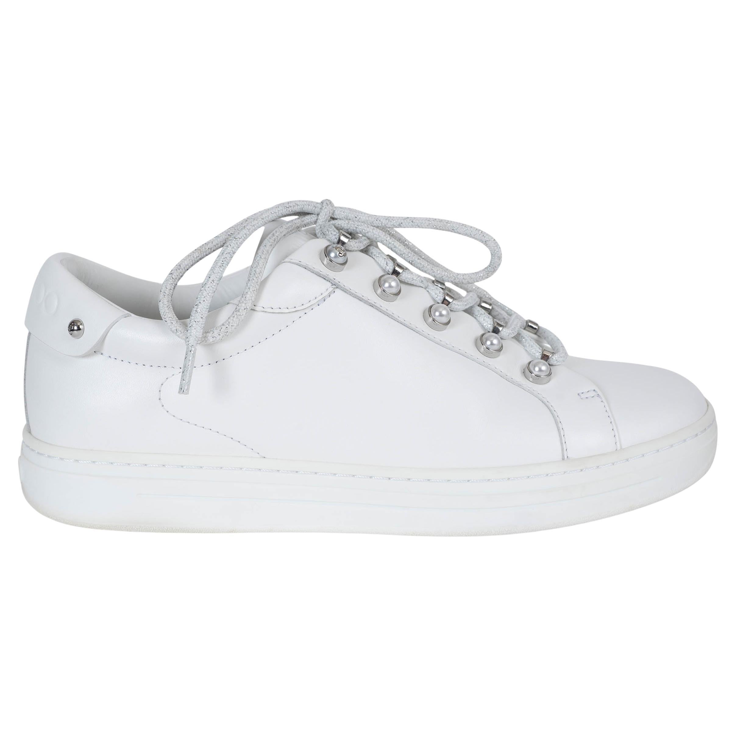 JIMMY CHOO cuir blanc 2023 ANTIBES PEARL Sneakers Chaussures 39 fit 38.5