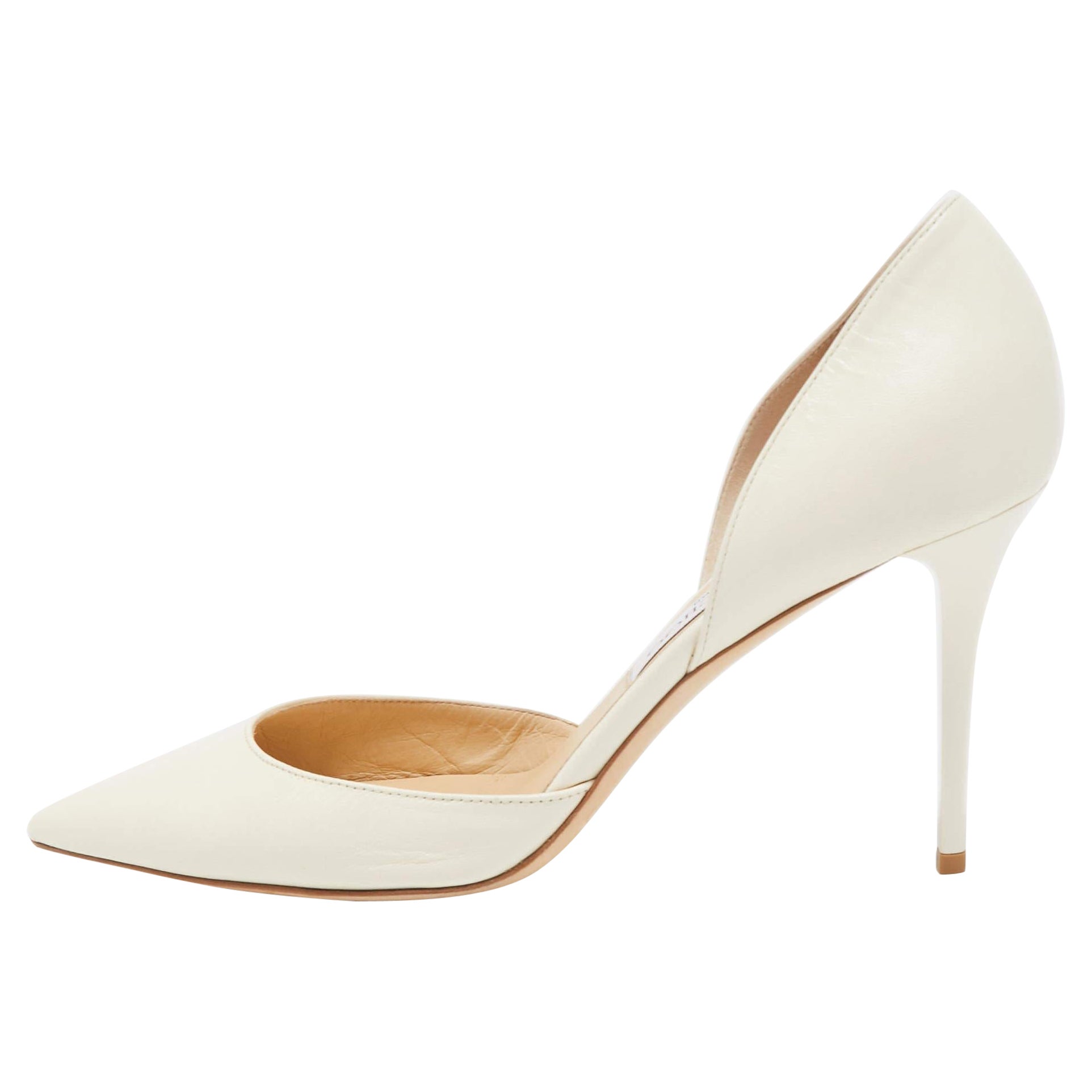 Jimmy Choo White Leather Addison D
orsay Pointed Toe Pumps Size 40