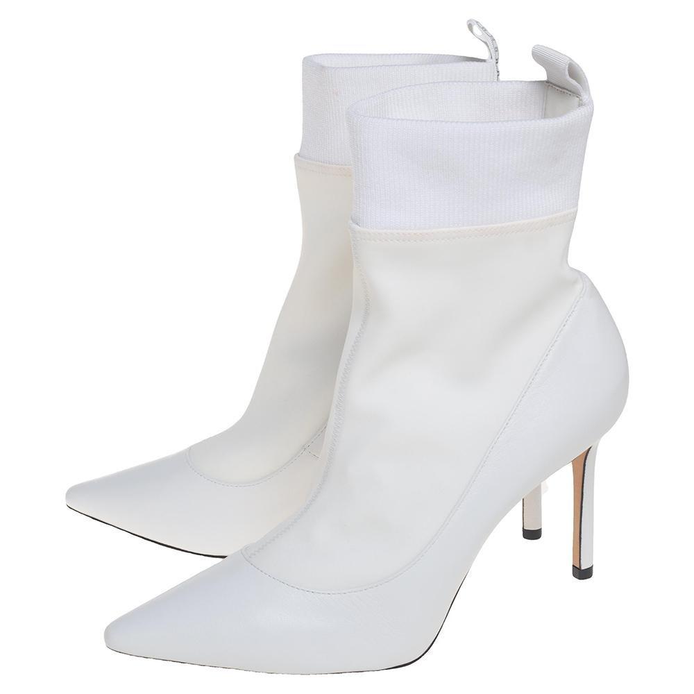 Women's Jimmy Choo White Leather And Fabric Brandon Ankle Boots Size 40
