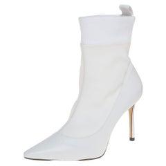 Jimmy Choo White Leather And Fabric Brandon Ankle Boots Size 40