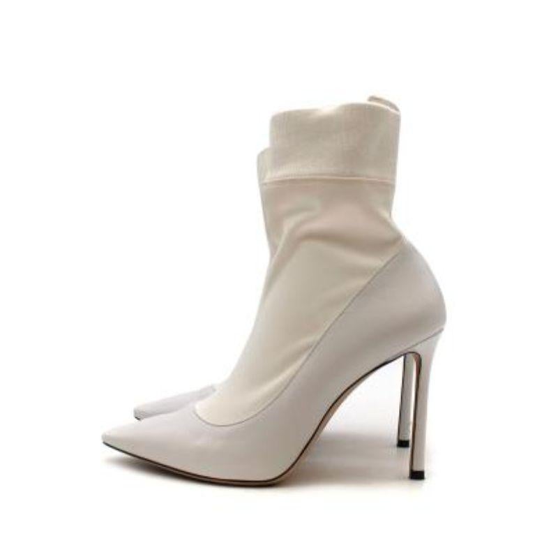 Jimmy Choo White Leather Brandon Sock Boots In Good Condition For Sale In London, GB