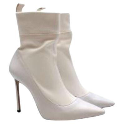 Jimmy Choo White Leather Brandon Sock Boots For Sale