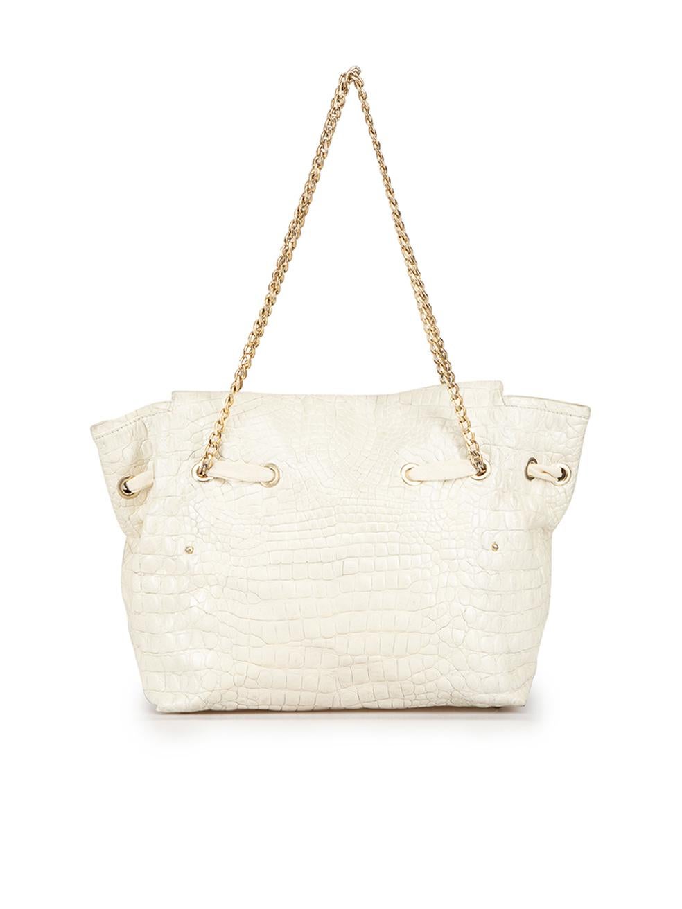 Jimmy Choo White Leather Croc Embossed Rhea Tote In Good Condition For Sale In London, GB