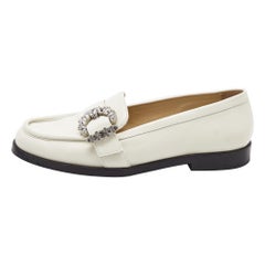 Jimmy Choo White Leather Crystal Embellished Loafers Size 38.5