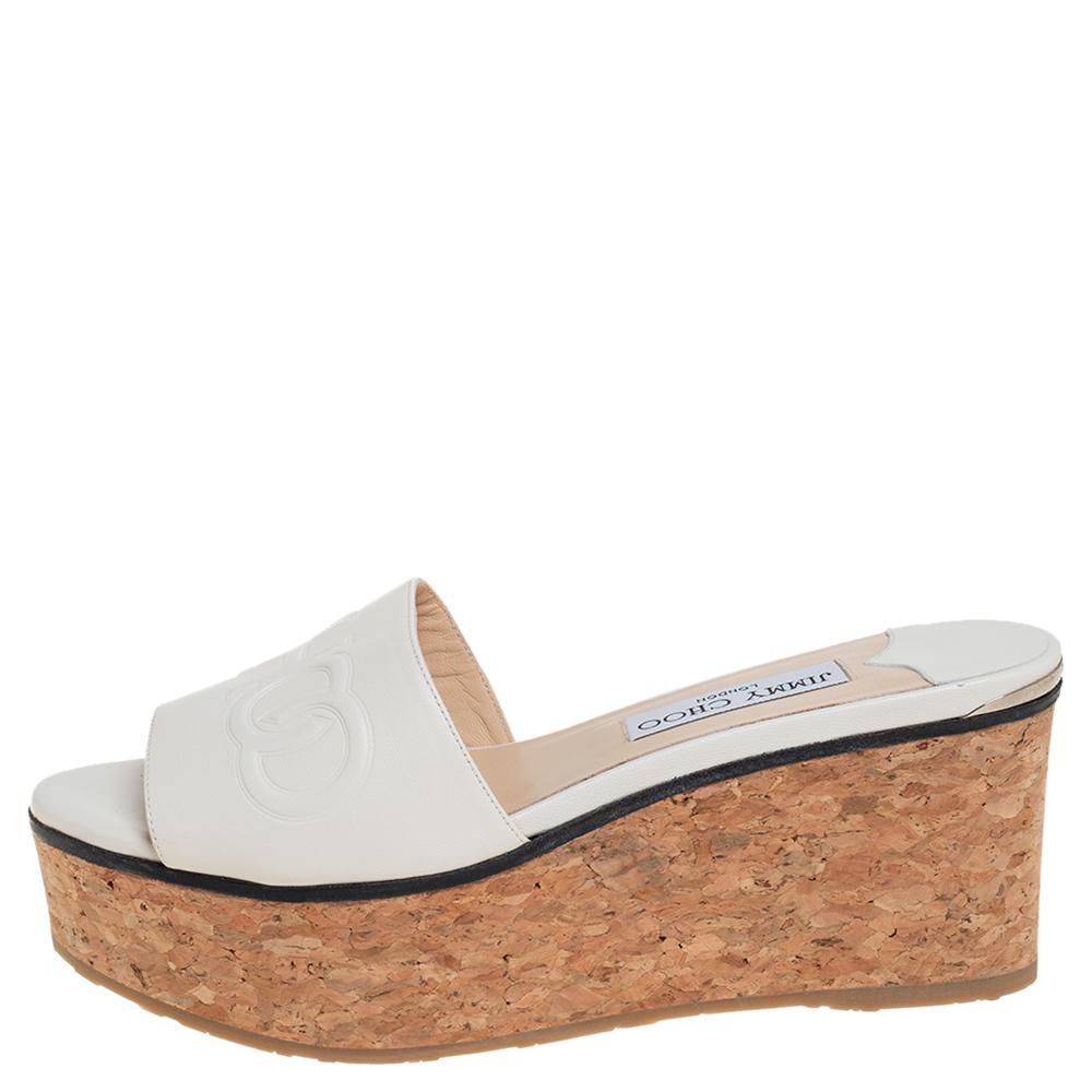 white leather wedge