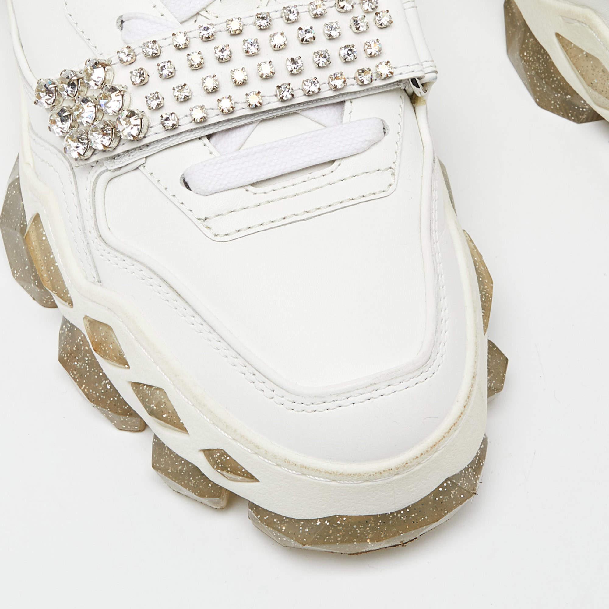 Jimmy Choo White Leather Diamond Crystal Embellished Sneakers Size 41 For Sale 1