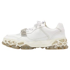 Jimmy Choo White Leather Diamond Crystal Embellished Sneakers Size 41