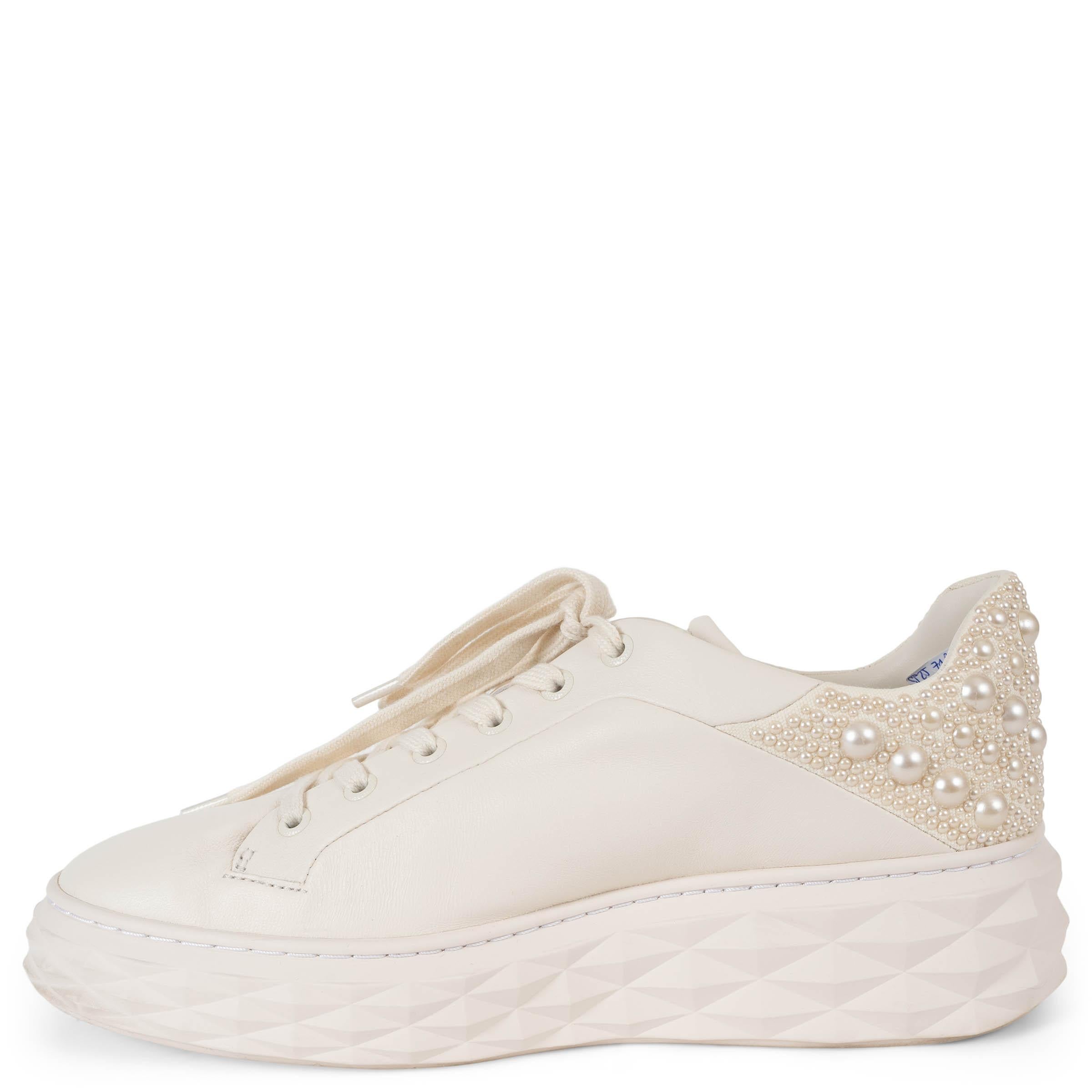 JIMMY CHOO Weiße Leder DIAMOND MAXI/F II PEARL Turnschuhe aus weißem Leder 39 Damen im Angebot