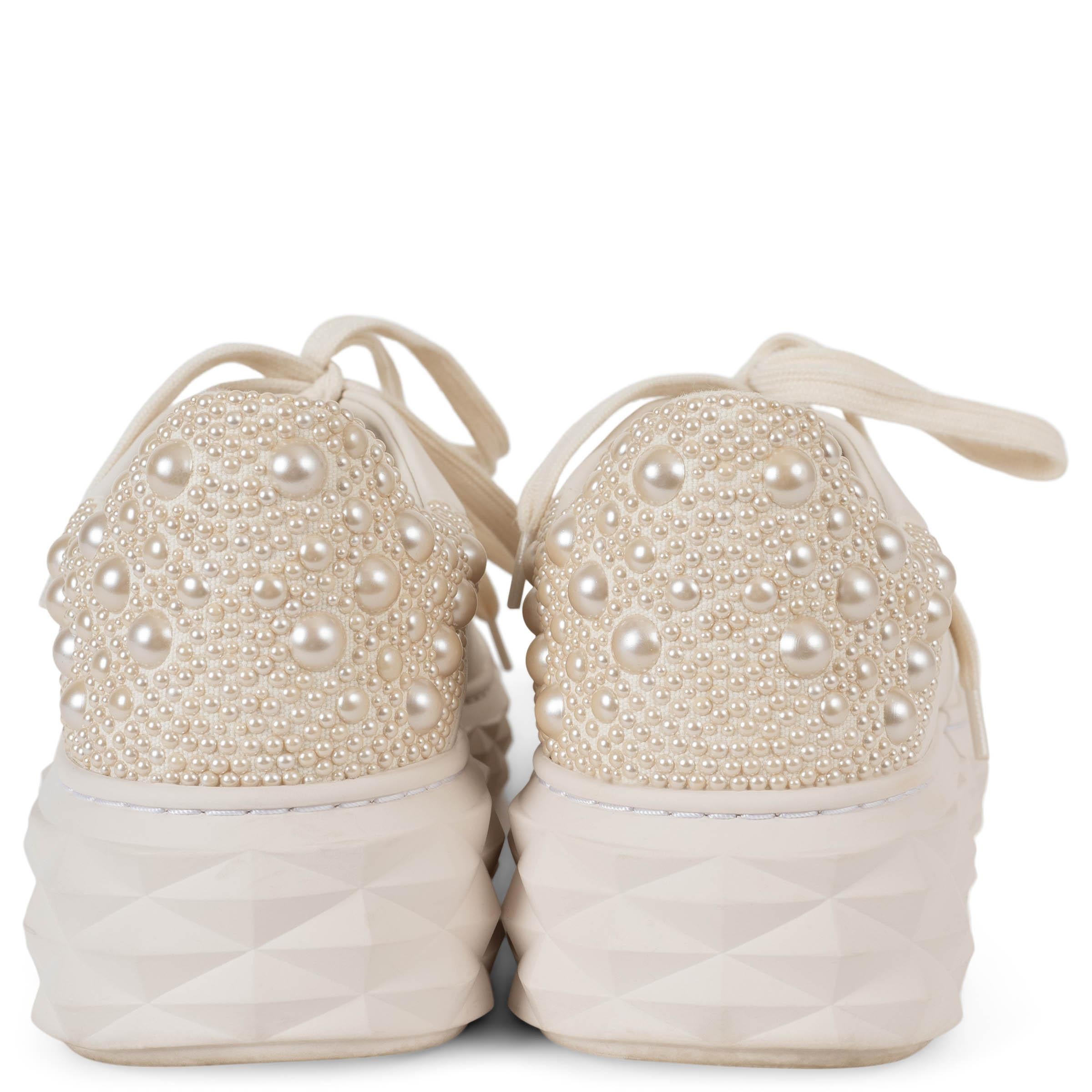 JIMMY CHOO Weiße Leder DIAMOND MAXI/F II PEARL Turnschuhe aus weißem Leder 39 im Angebot 1