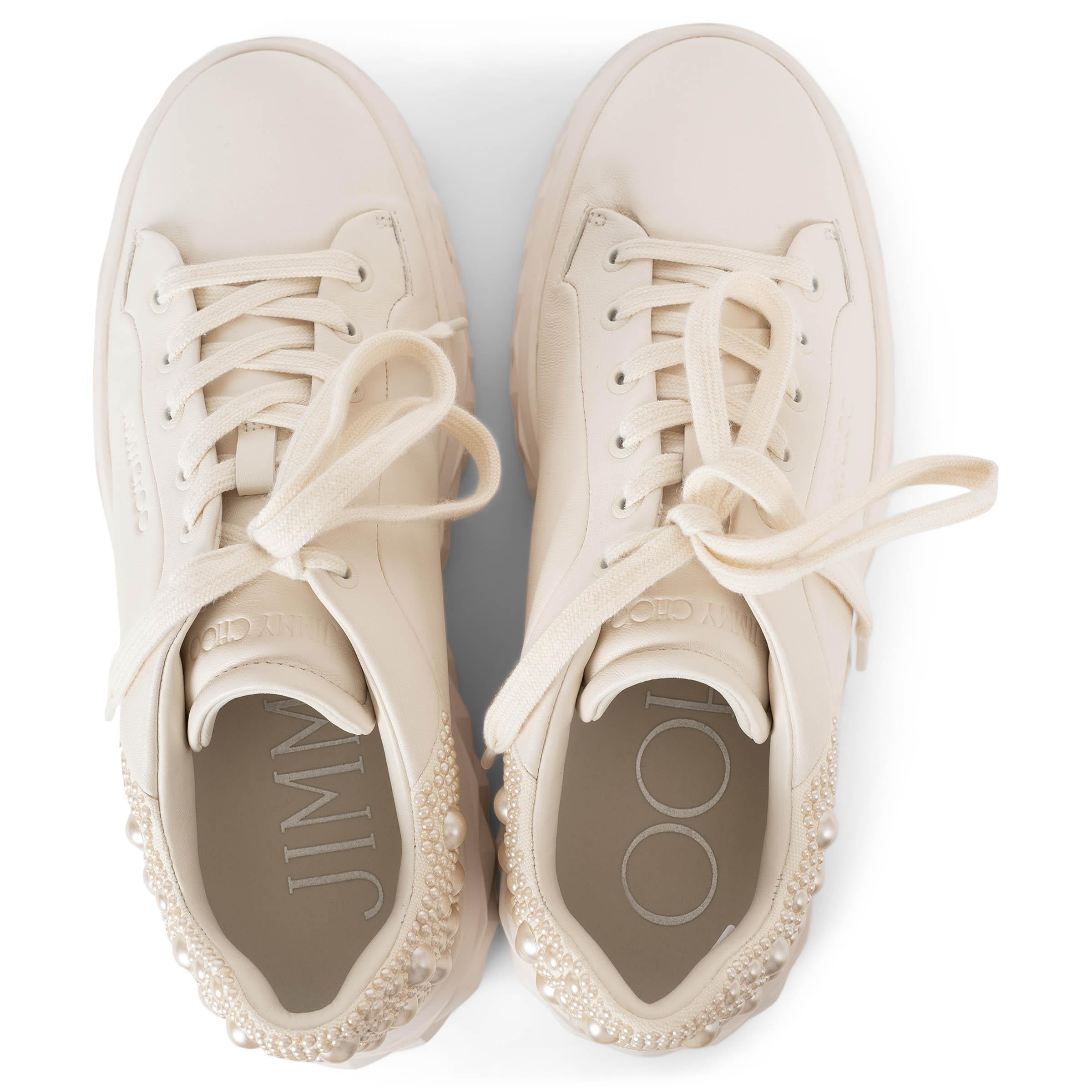 JIMMY CHOO Weiße Leder DIAMOND MAXI/F II PEARL Turnschuhe aus weißem Leder 39 im Angebot 2