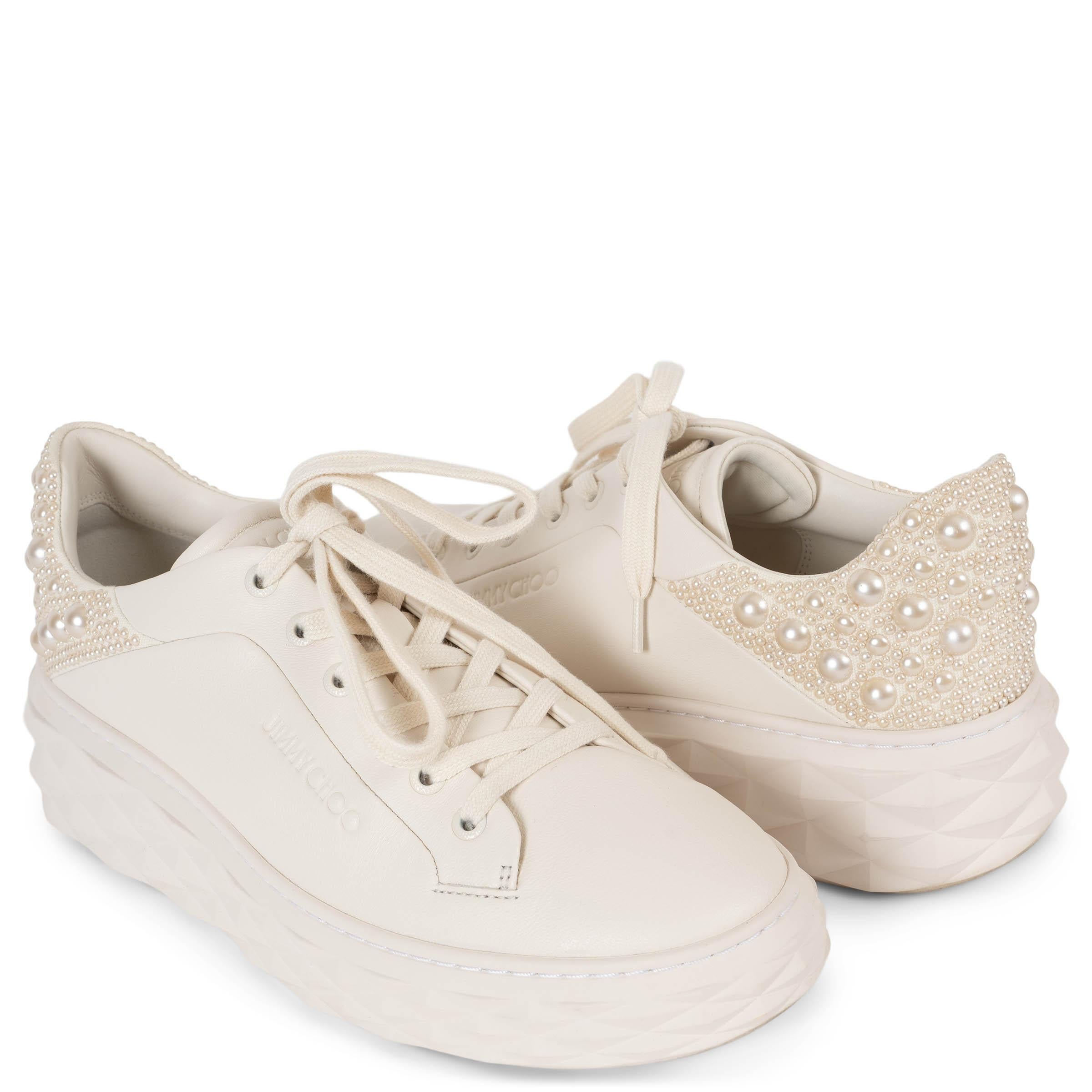 JIMMY CHOO Weiße Leder DIAMOND MAXI/F II PEARL Turnschuhe aus weißem Leder 39 im Angebot 3