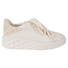 JIMMY CHOO white leather DIAMOND MAXI/F II PEARL Sneakers Shoes 39