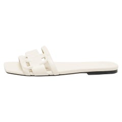 Jimmy Choo White Leather Laran Flat Slides Size 37
