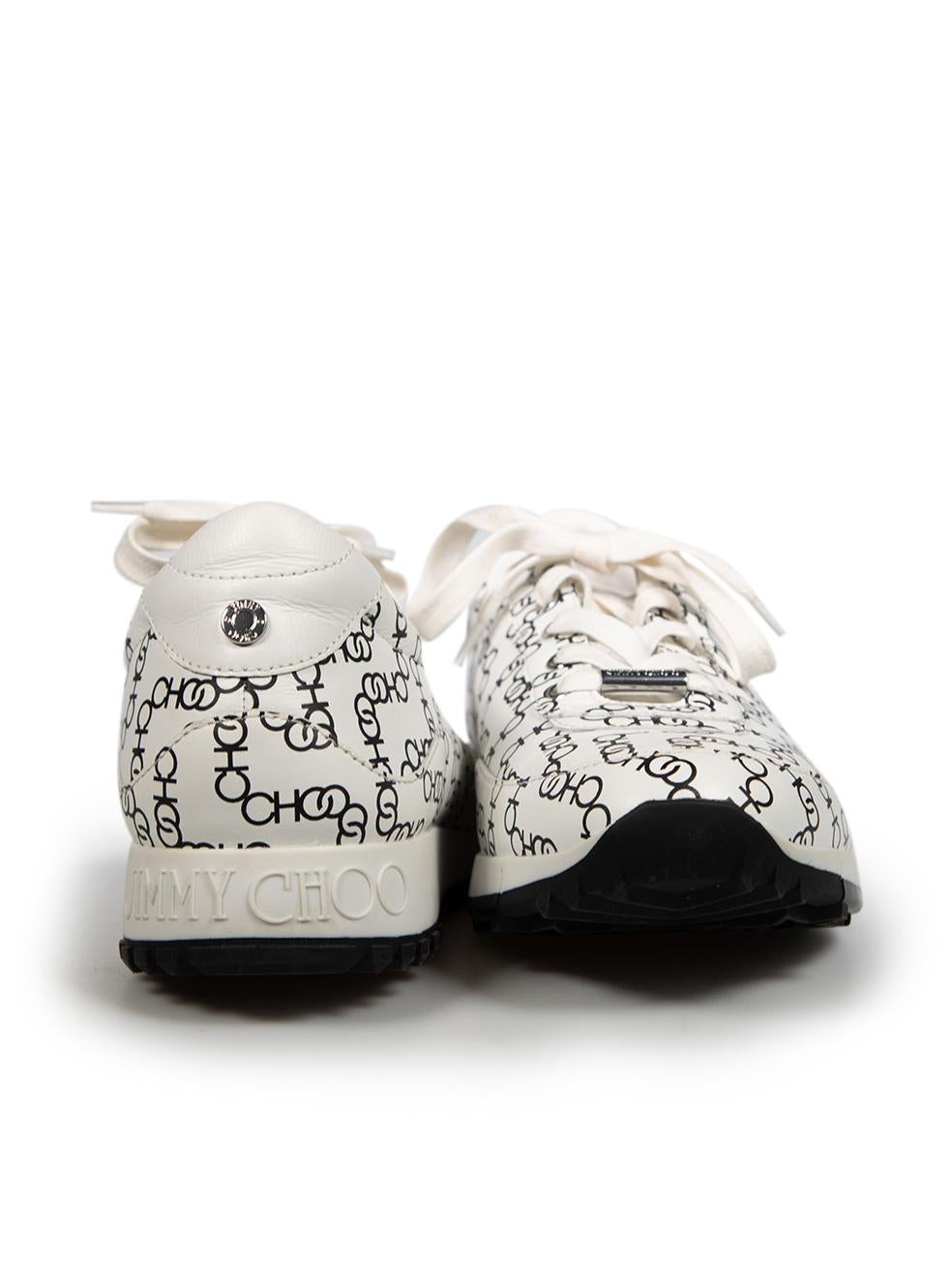 Gray Jimmy Choo White Leather Logo Printed Trainers Size IT 38