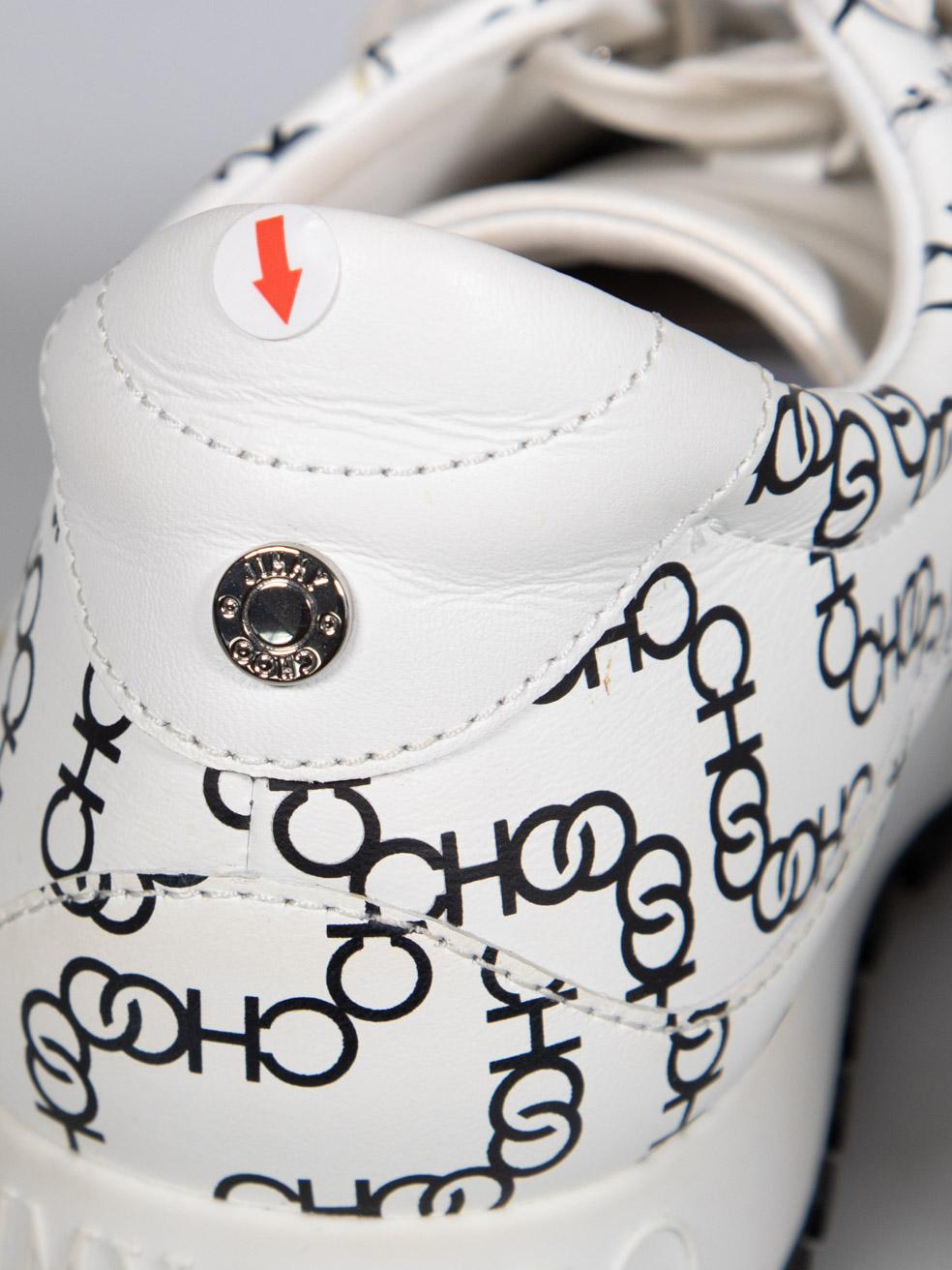 Jimmy Choo White Leather Logo Printed Trainers Size IT 38 3
