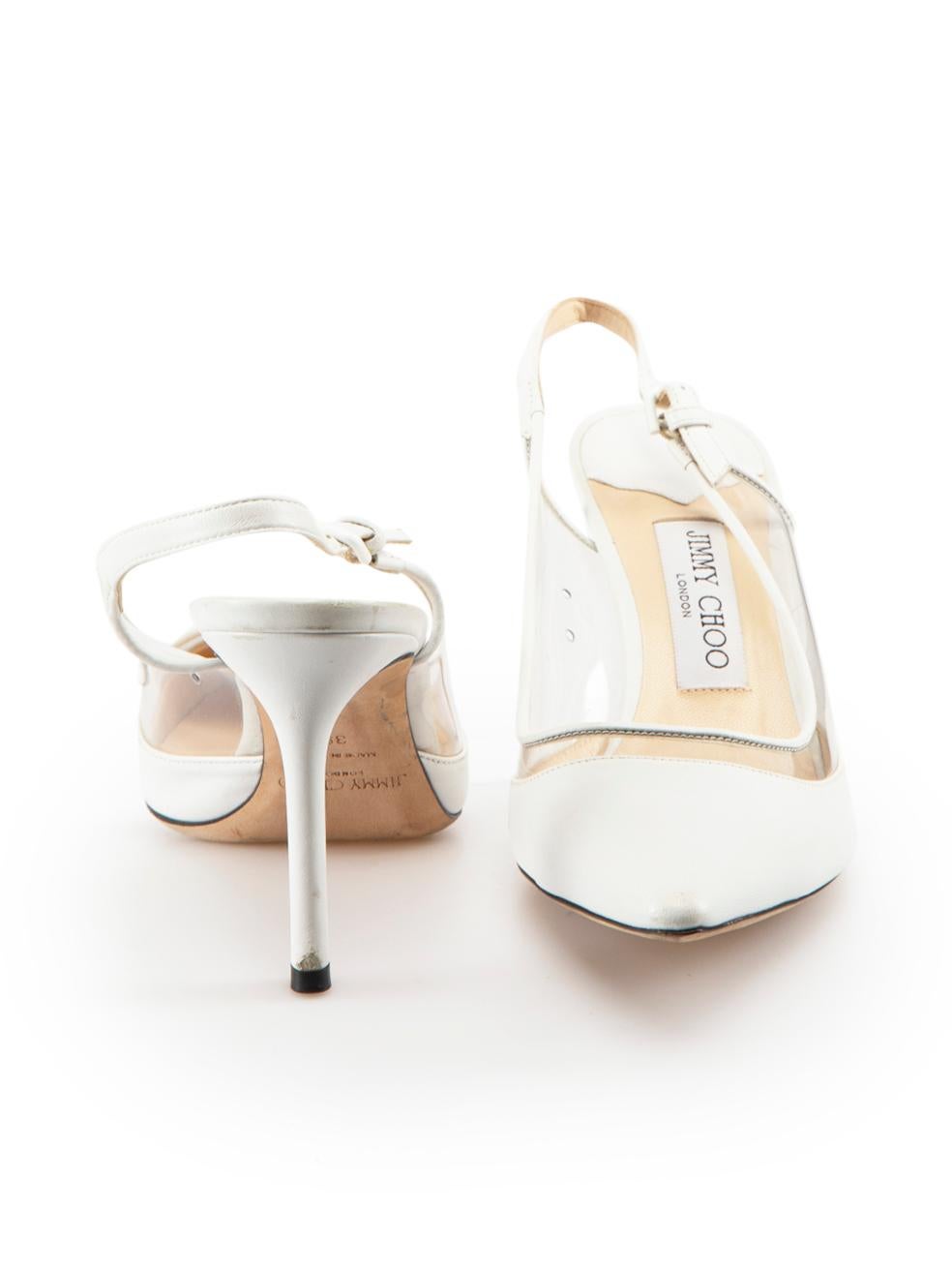 Jimmy Choo White Leather Plexi Panel Heels Size IT 39 In Good Condition For Sale In London, GB