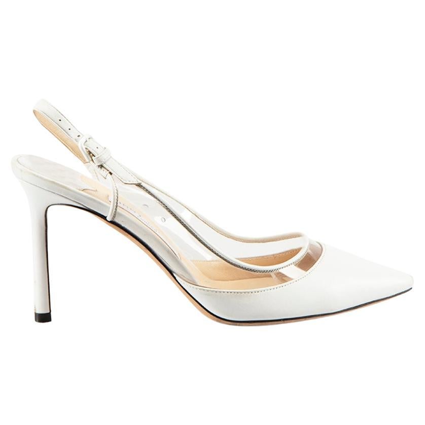 Jimmy Choo White Leather Plexi Panel Heels Size IT 39 For Sale
