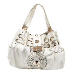 Jimmy Choo White Leather Studded Ramona Shoulder Bag