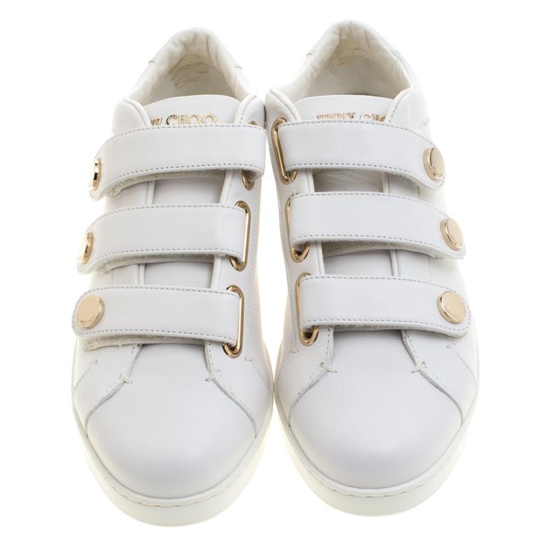 Make an impressive statement with these Jimmy Choo Sneakers. High on style and comfort, these white leather trainers are just what you need to feel like a style icon.

Includes: Original Dustbag


