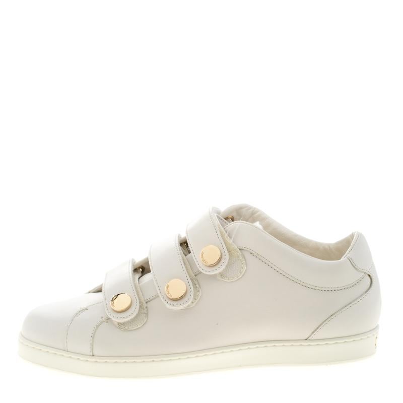 Jimmy Choo White Leather Trainers Low Top Sneakers 38 In New Condition In Dubai, Al Qouz 2