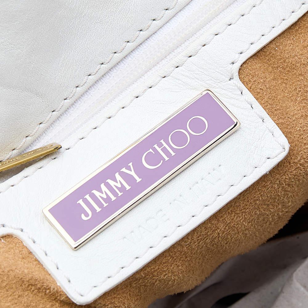 Jimmy Choo White/Light Beige Leather and Suede Maia Hobo For Sale 6