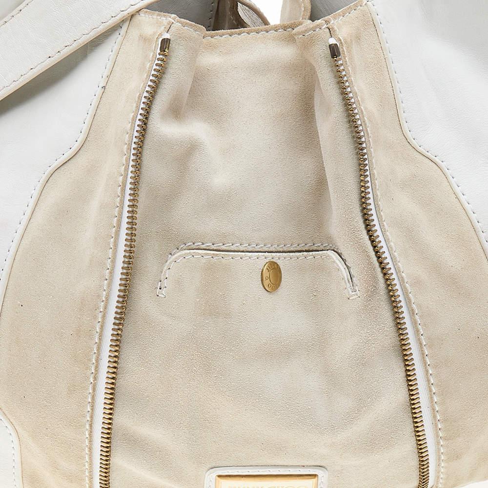 Jimmy Choo White/Light Beige Leather and Suede Maia Hobo For Sale 1