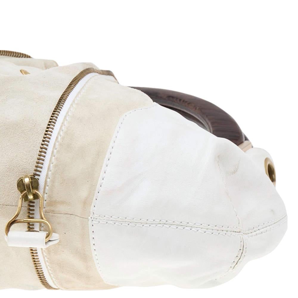 Jimmy Choo White/Light Beige Leather and Suede Maia Hobo For Sale 4