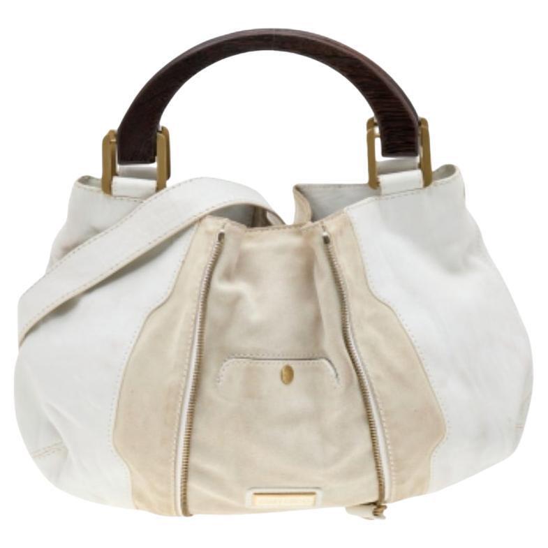 Jimmy Choo Weiß/Licht Beige Leder und Wildleder Maia Hobo aus Leder und Wildleder