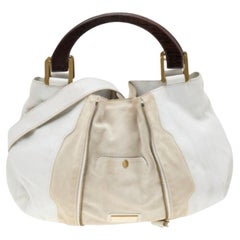 Jimmy Choo White/Light Beige Leather and Suede Maia Hobo