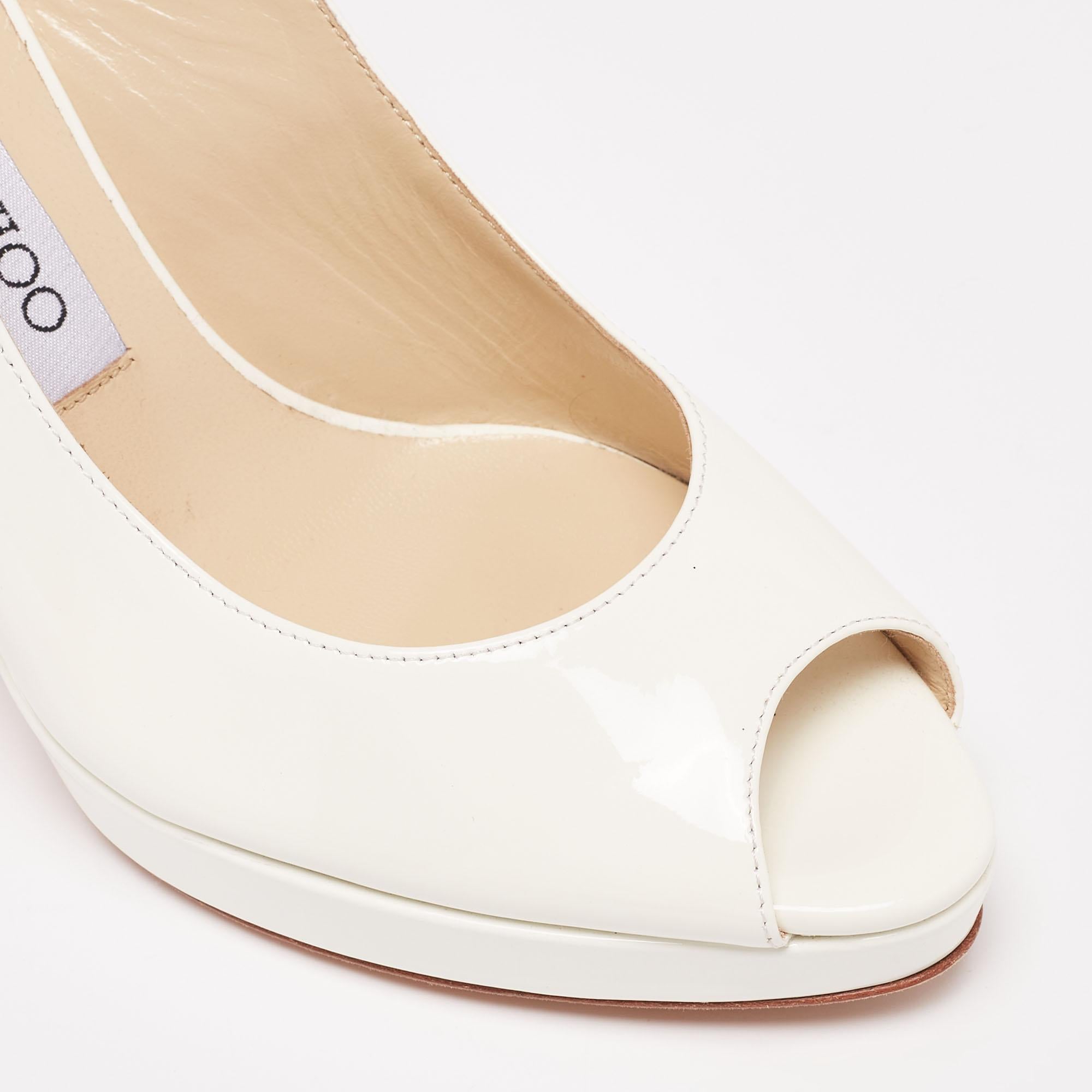 Jimmy Choo White Patent Leather Peep Toe Slingblack Sandals Size 35 3