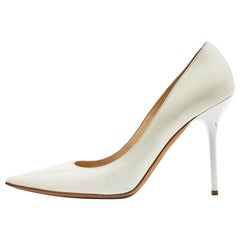 Used Jimmy Choo White Patent Leather Romy Pointed Toe Pumps Size 39