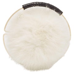 Jimmy Choo White Rabbit Fur and Snakeskin Round Metal Clutch